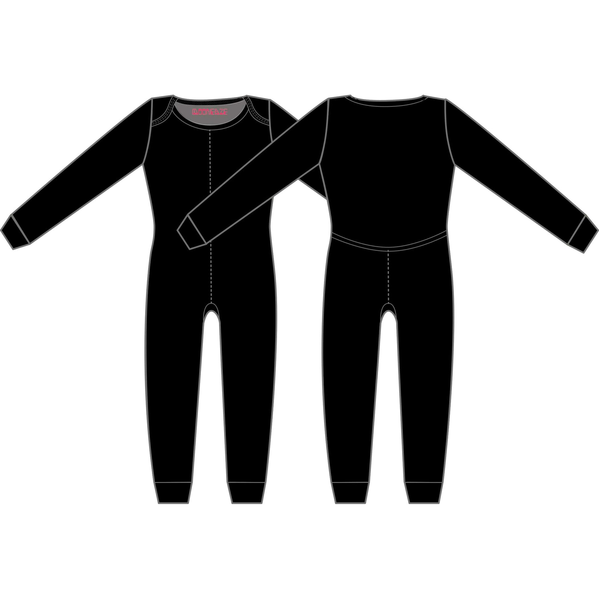MoonEaze™ | Black French Terry Soy Modal Women's Union Suit - One Piece Long Johns-Union Suit-X-Small-Long Sleeve-Envelope-Hagsters