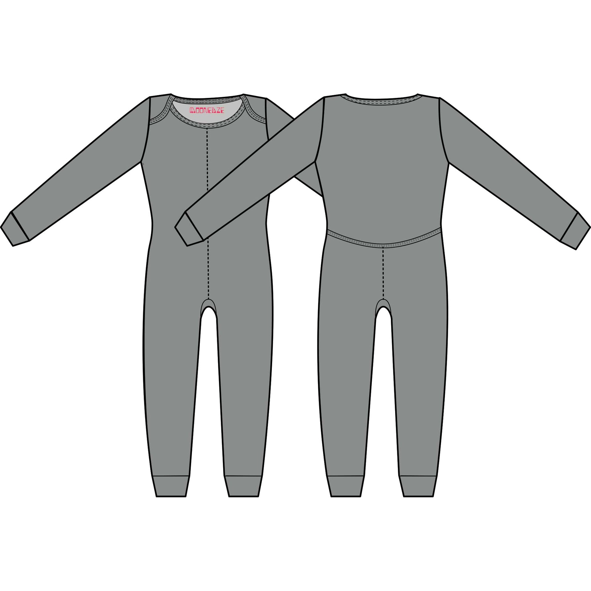 MoonEaze™ | Light Gray Brushed Cotton Modal Women's Union Suit-Union Suit-X-Small-Long Sleeve-Envelope-Hagsters