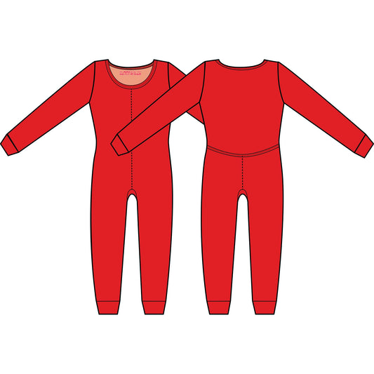 MoonEaze™ | Red Bamboo Organic Cotton Knit Women's Union Suit-Base Layer-X-Small-Long Sleeve-Scoop-Hagsters
