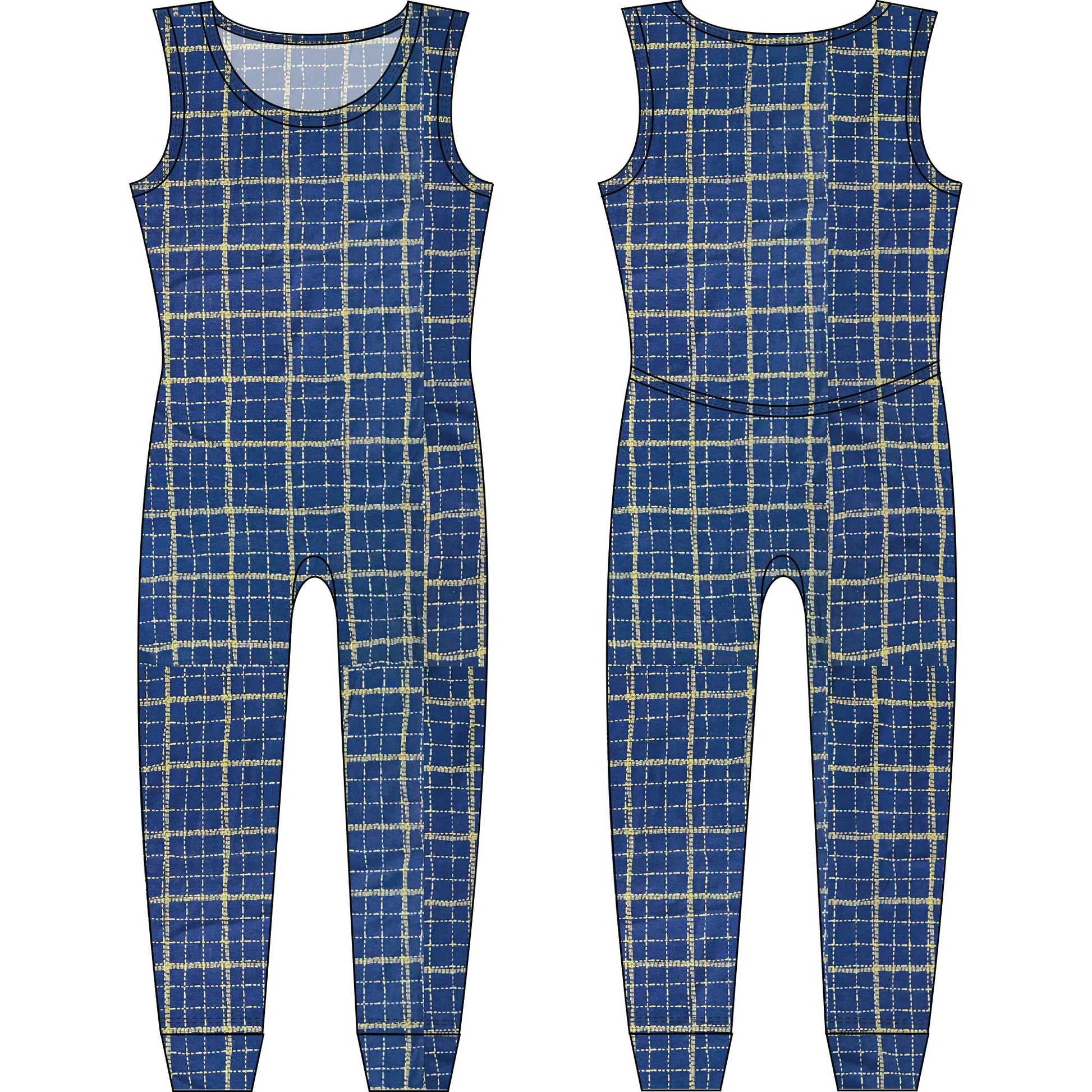 MoonEaze™ | Sleeveless Cotton Knit Women's Full Bodysuit-Full Bodysuits-Small-Sea Plaid-Hagsters