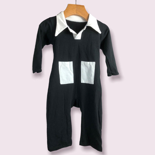 Baby Boy Long Sleeved Leisure Union Suit With Collar and Pockets-Baby One-Pieces-3-6 months-Black-Hagsters