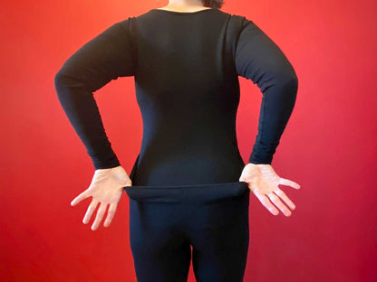 Black Long Sleeved Soy Modal Mod Union Suit On Model